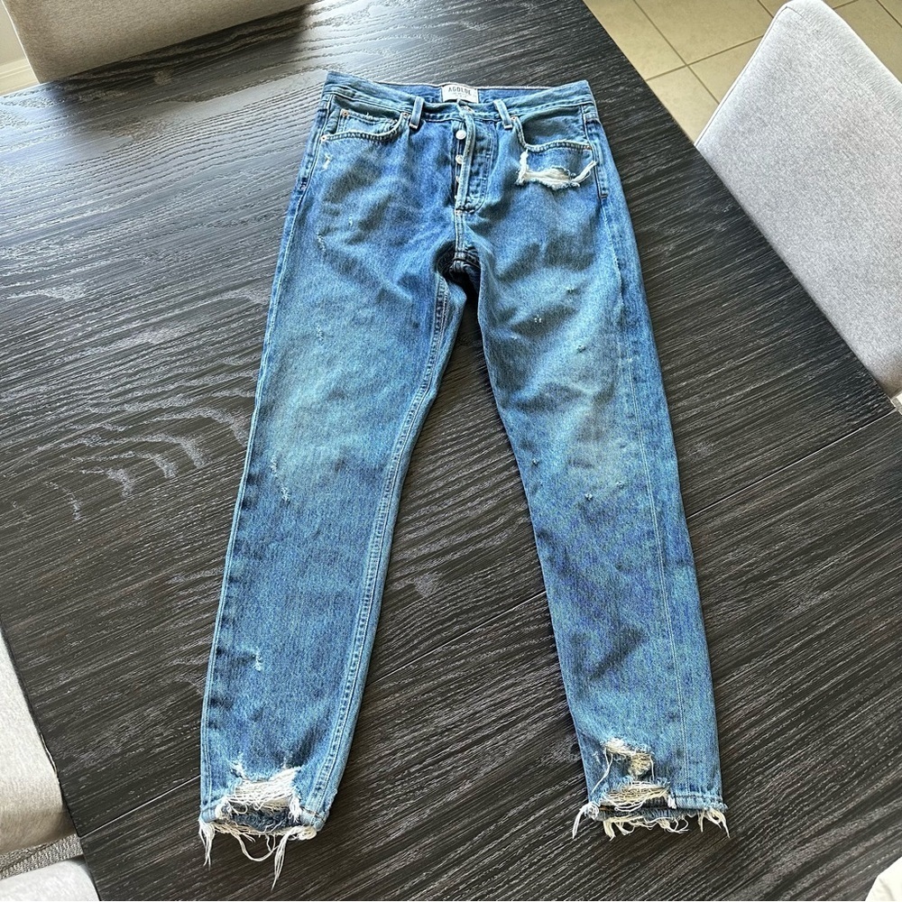 AGOLDE Jamie High Rise Straight 100% Cotton  Worn-In Feel Dark Blue Jean, 27